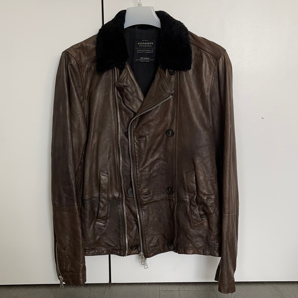 Brown Leather All Saints Jacket - Men Size XXL